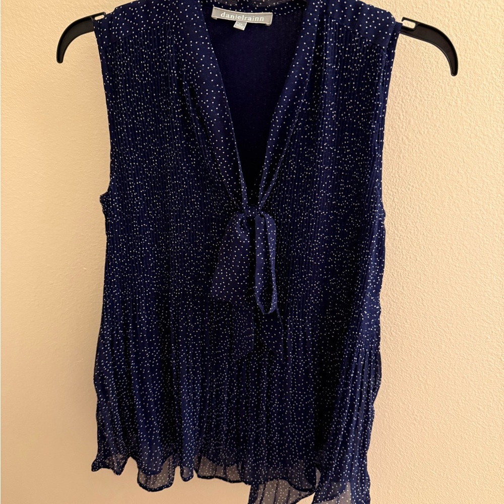 Daniel Rainn Midnight Polka Dot Blue Blouse with Tie-Front